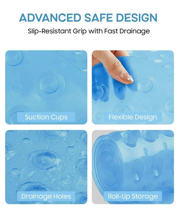 ADOV Corner Shower Mat, 54 x 54cm Curved Non Slip Bath Mat with Suction Cups and Drainage Holes