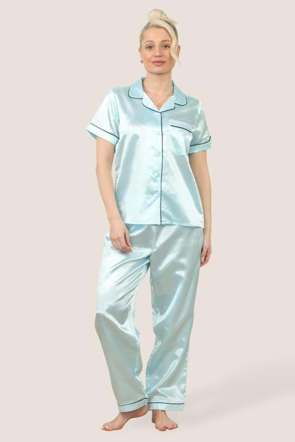 Luxe Satin Short Sleeve PJ Set – BABY BLUE