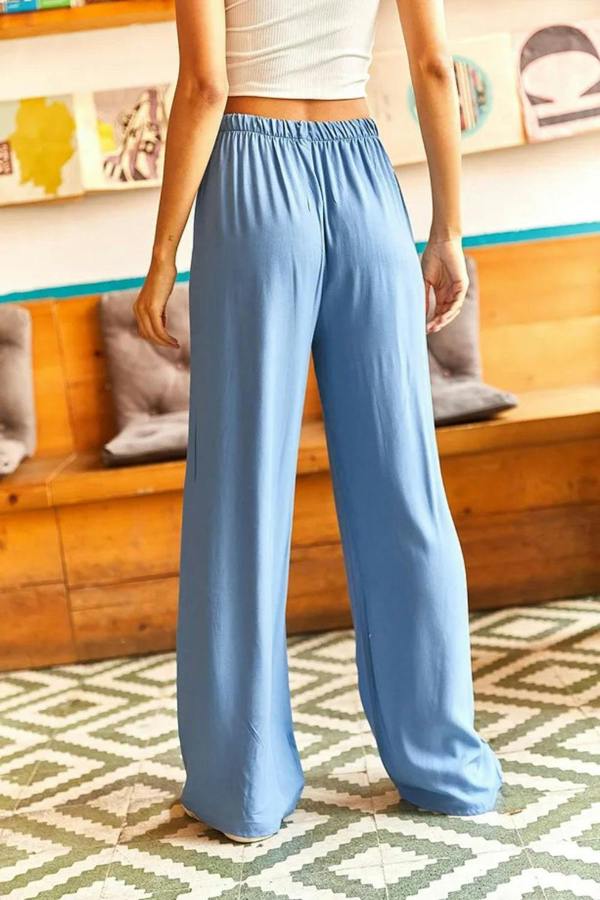 Hoxton Gal Basic Belted Woven Viscose Palazzo Pants