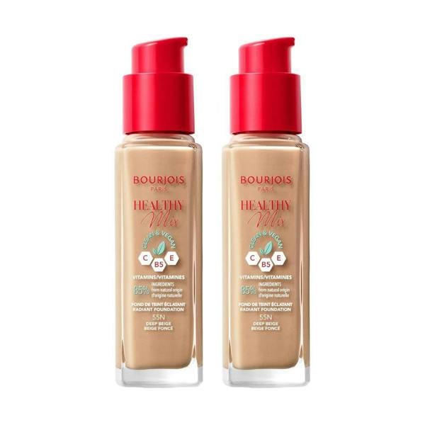 Bourjois Paris 2 x Bourjois Healthy Mix Clean and Vegan Foundation 30ml - 55N Deep Beige