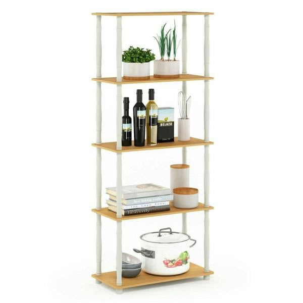 WALPLUS Modern Turn-N-Tube 5-Tier Multipurpose Shelf Display Rack with Classic Tubes, Beech/White for Study Room