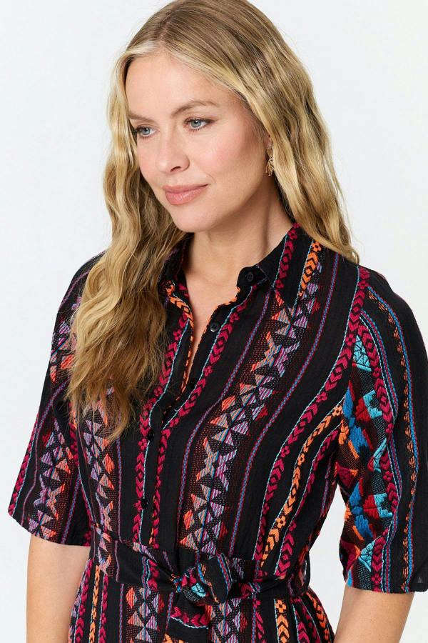 Black | Printed 1/2 Sleeve Shirt Midi Dress