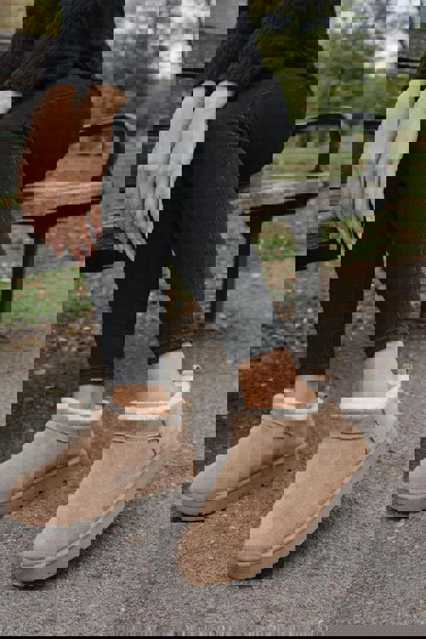 Trendy Trotters Camel Suede Women’s Low Cut Boots - Faux Fur Lined For Comfort & Warmth