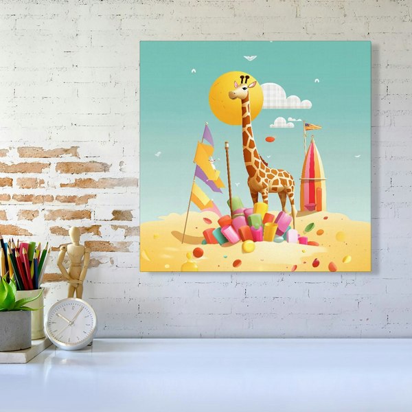 Warren Reed A Giraffe On A Beach Holiday Canvas