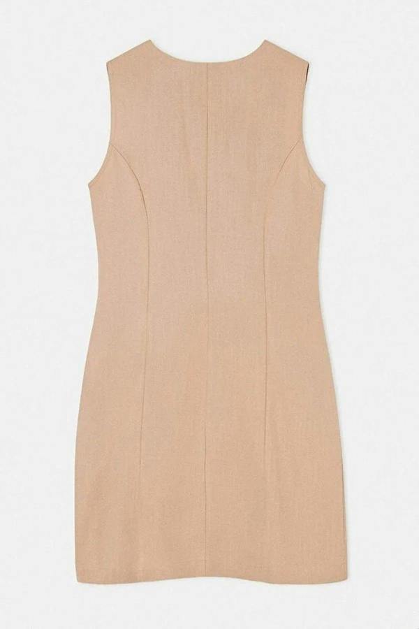 WOVCOR Linen Blend Mini Woven Shirt Dress with Pocket Detail