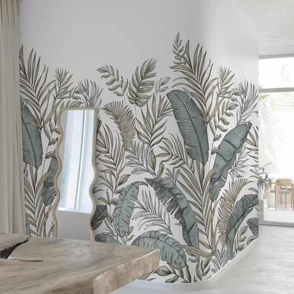 Grandeco Calobra Botanical Jungle Leaf 3 panel repeatable Mural 1.59 x 2.8m, Green