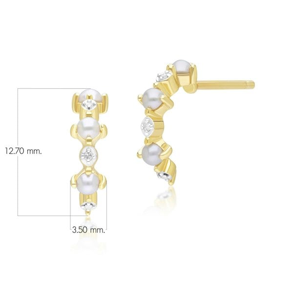 Gemondo Classic Pearl & Diamond Half Eternity Hoop Earrings in 9ct Yellow Gold