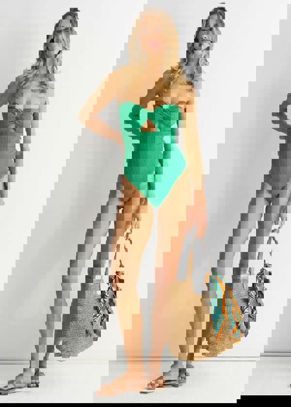 Gini London Green Twist Front Textured Swimsuit