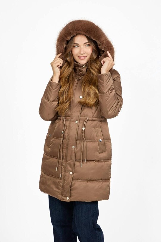 Mudflower Diamond Quilted Jacket with Detachable Fur Hood