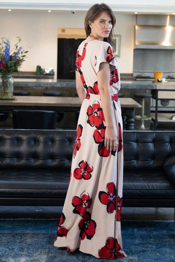 HotSquash Mock Wrap Chiffon Maxi Dress