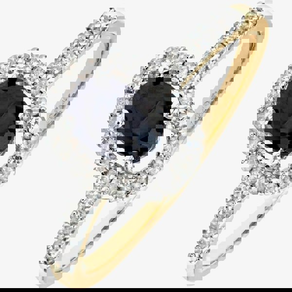 T. H. Baker 9ct Yellow Gold Blue Sapphire Oval Cluster 0.25ct Diamond Ring PR05647Y SA