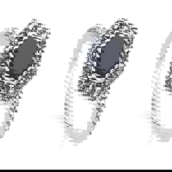 Art Deco Style Hexagon Onyx and Marcasite Ring in Sterling Silver 214R641802925 Side