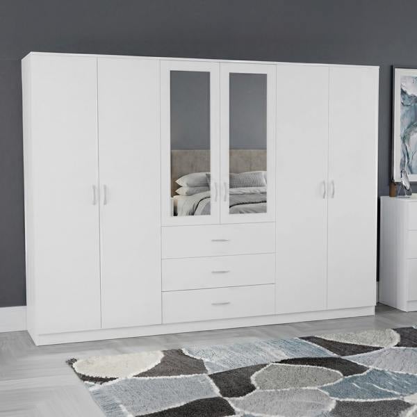 Vida Designs Riano 6 Door 3 Drawer Mirrored Wardrobe
