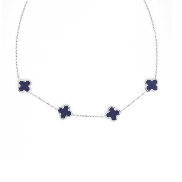 Say It With Blue Clover Choker Necklace - Silver