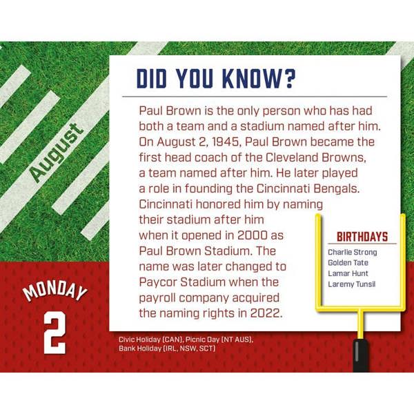NFL American Football Trivia Desk Calendar 2027, Desk Calendars, Day To View, Sports, Gift