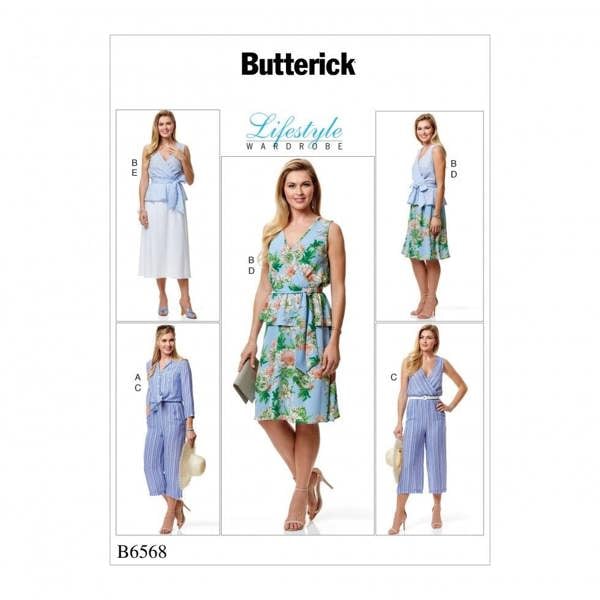 Butterick Sewing Pattern 6568, Tops, Jumpsuits, Skirts, Belts for Women, A5 (6-8-10-12-14) - Easy