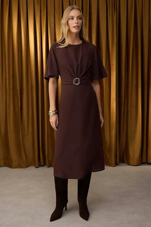 WOVCOR Midi Woven Dress with Accessory Details
