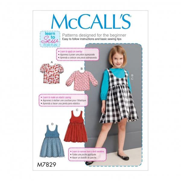 McCalls 7829 Paper Sewing Pattern – Kids' Top, Dress & Pinafore, Size 6-8, Easy