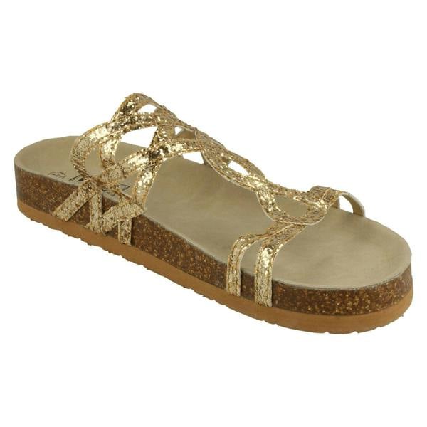 Down to Earth Ladies Down To Earth Cork Effect Glitter Sandals