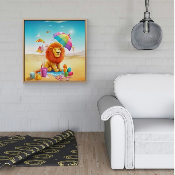 Warren Reed Lion On A Beach Holiday Framed Canvas