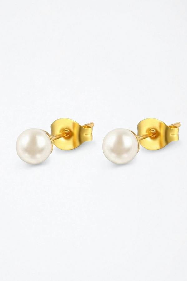 Serla Gold Plated Pearl Stud Earrings