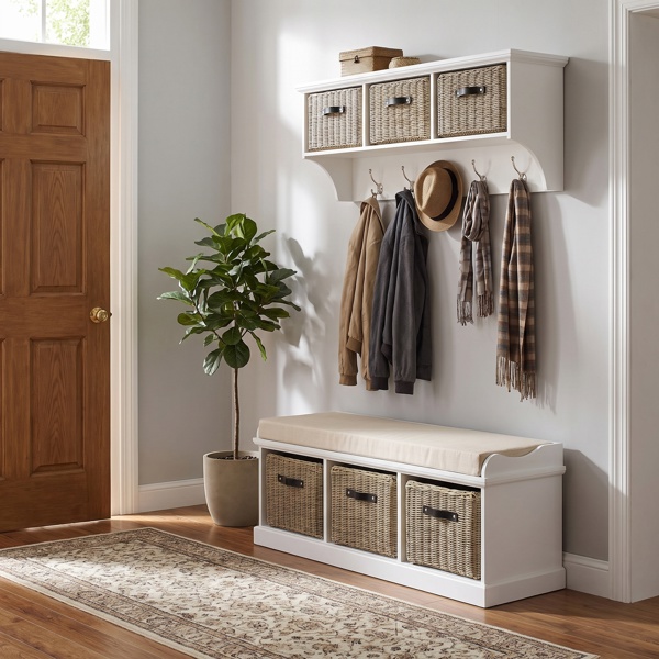 Statement Furniture Tetbury Hanging Shelf and Bench Set with Storage - Large