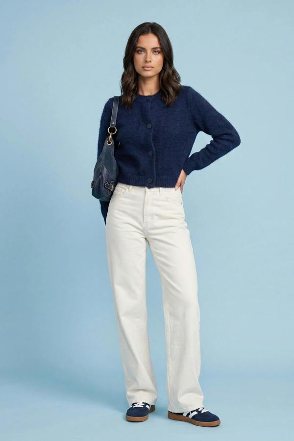 Urban Bliss Wool Blend Cropped Cardigan Navy