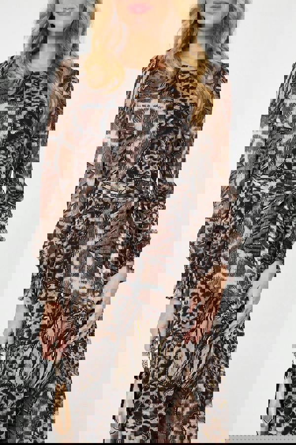 Brown | Embellished Animal Print Maxi Dress