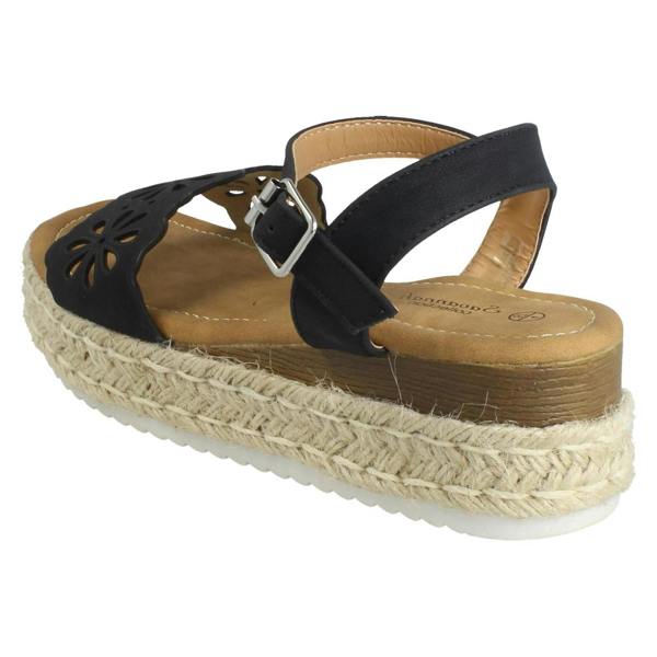 Savannah Ladies Mid Espadrille Wedge Ankle Strap Sandals F12096