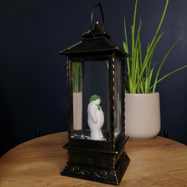 Samuel Alexander 28cm Dual Power LED Christmas Glitter Water Spinner Rustic Lantern The Snowman & The Snow dog™ Scene