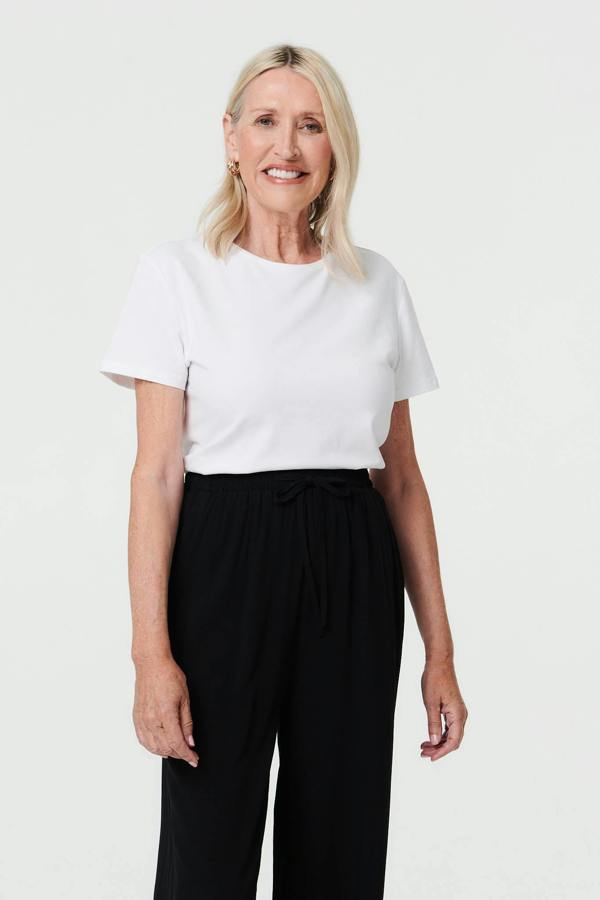Black | Drawstring High Waist Wide Leg Trousers