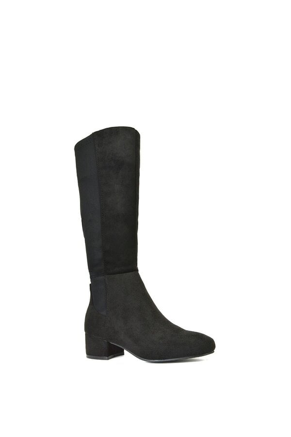 XY LONDON Low Block Heel Elasticated Calf Long Boots With Zip Fastening