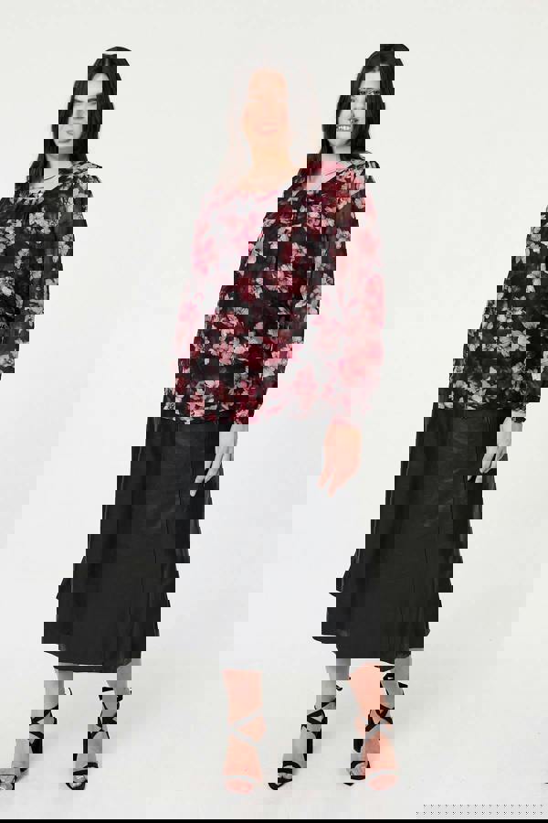 Pink | Curve Floral Long Sleeve Layered Blouse