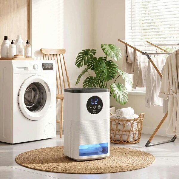 Bobobiy 300mL/Day Small Dehumidifier, RGB Mood Lights, Continuous Drainage, 24H Timer, LED Display, Dehumidifier for Home Damp