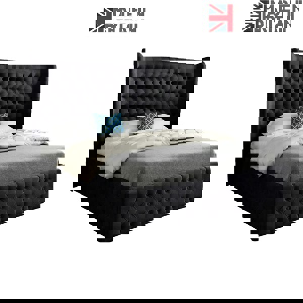 Casa Magna Florence Wide Winged Upholstered Soft Velvet Bed Frame - Black