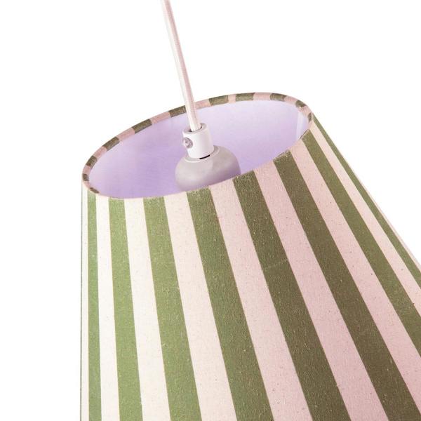 Olive Green and Oatmeal Linen Striped Coolie Shade with Cotton Inner Image 3