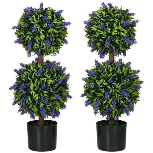 Wyld Haus Vevayo Set Of 2 Artificial Lavender Ball Trees In Decorative Pots H8 70cm