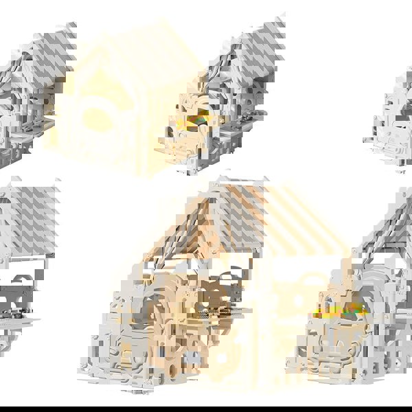 Kids Plastic Playhouse with Built-in Storage Rack and Building Block Table Living and Home