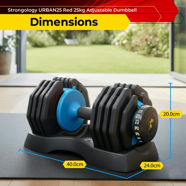 Homeology Urban25 Adjustable Smart Dumbbell 2.5kg to 25kg Single Home Fitness Training Weights Black Blue