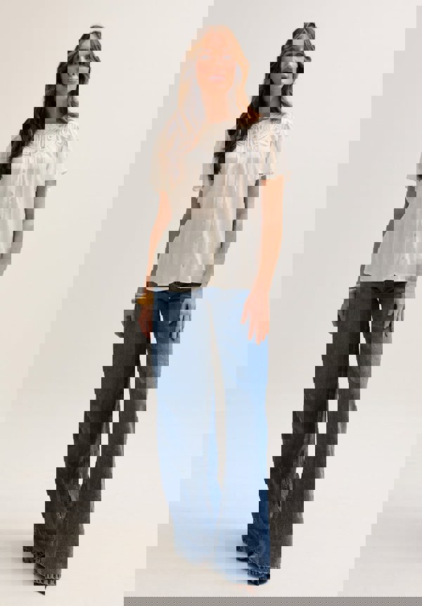 Kew Lace Insert Angel Sleeve Shirt In Cream