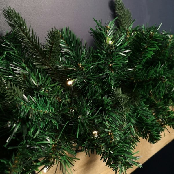 Samuel Alexander 1.8m Plain Green Christmas Garland with 164 Tips and 50 Warm White LED Lights