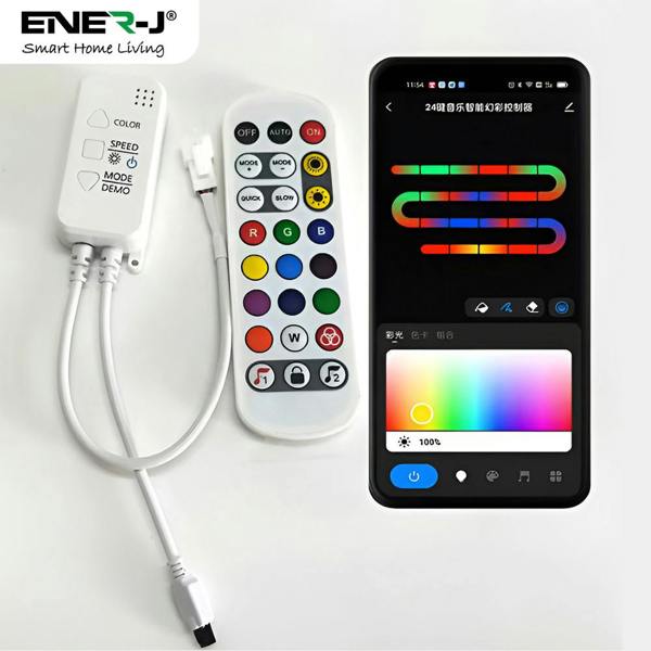 ENER-J Smart RGB COB LED Strip Light Kit 5M, 576 LEDs/M, Tuya WiFi & Remote Control, Works with Alexa & Google Assistant