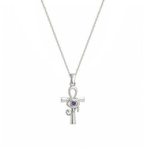 Spero London Sterling Silver Egyptian Ankh and Purple Eye Necklace - Silver