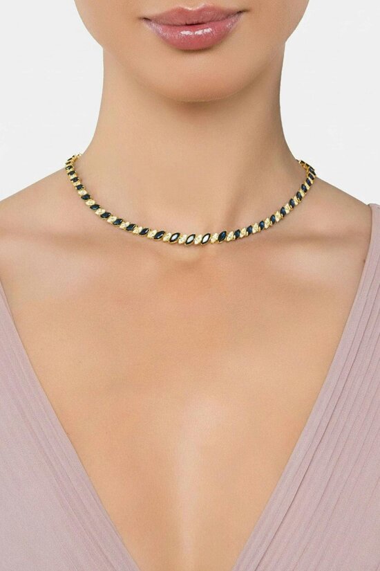 Latelita Viscountess Statement Tennis Necklace Sapphire Gold