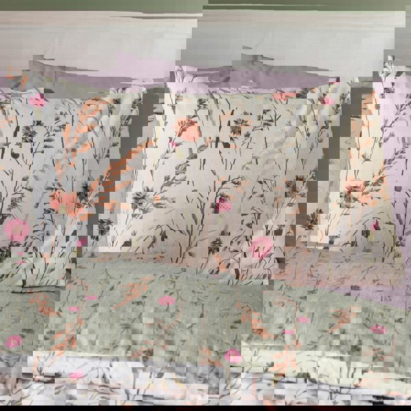 Catherine Lansfield Brushed Grasmere Floral Cotton Reversible Duvet Cover Set Green