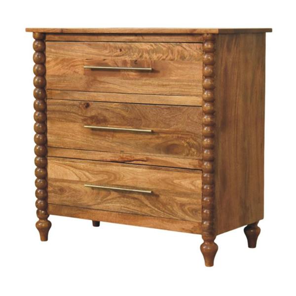 Artisan Furniture Solid Mango Wood Spindle 3-Drawer Chest