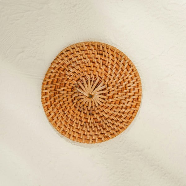 Handwoven honey brown rattan round coaster wicker table drinks mat