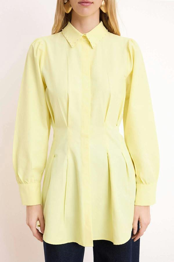 Pearl Detail Fitted Long Sleeve Shirt