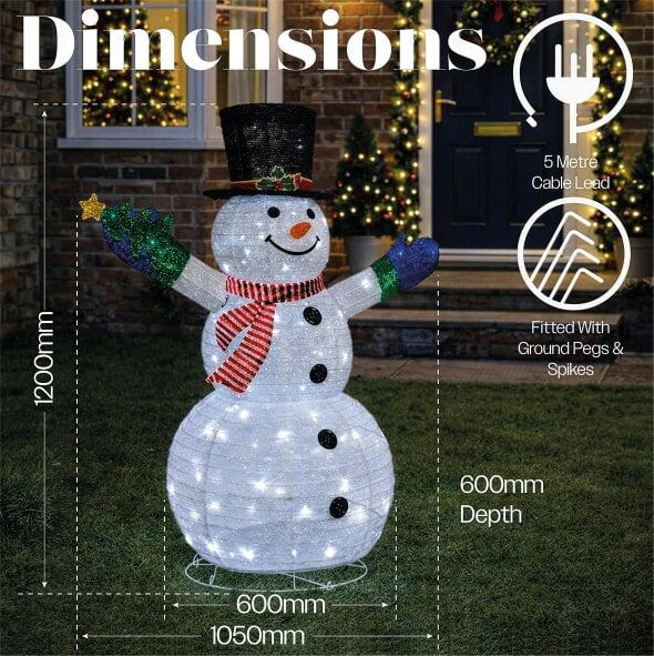 Scotts of Stow Xmas Haus 120cm Warm White LED Fold Snowman with Flash Outdoor Decoration with Flash Timer