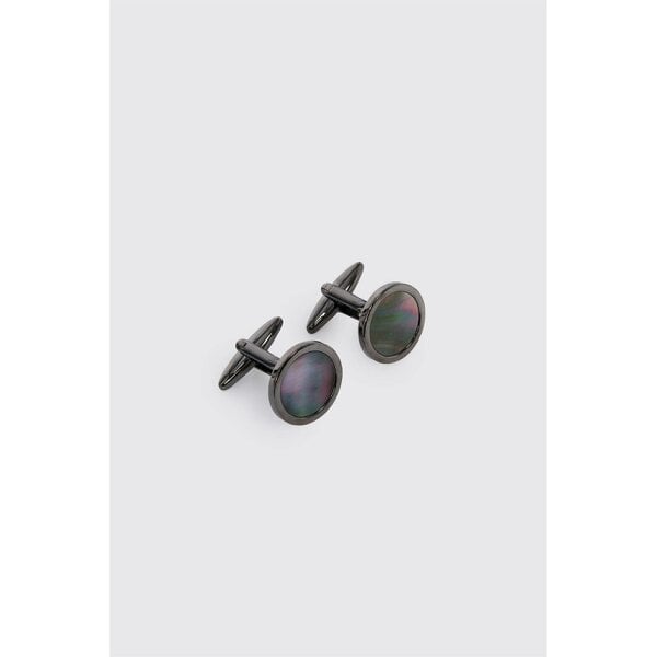 Limehaus Gunmetal Round Mother of Pearl Cufflinks